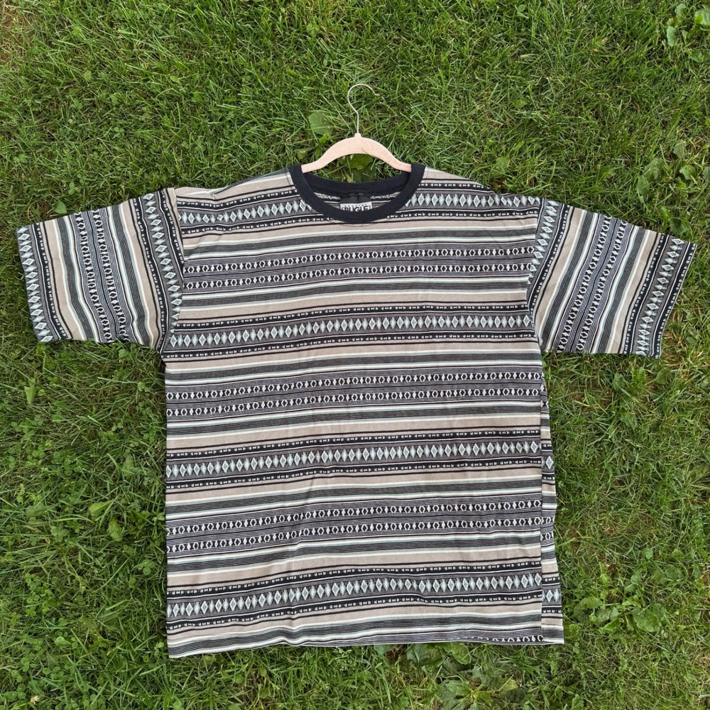 Bugle Boy T Shirt XL Multi Aztec Geometric Striped Vintage 90s Crew Neck Tee